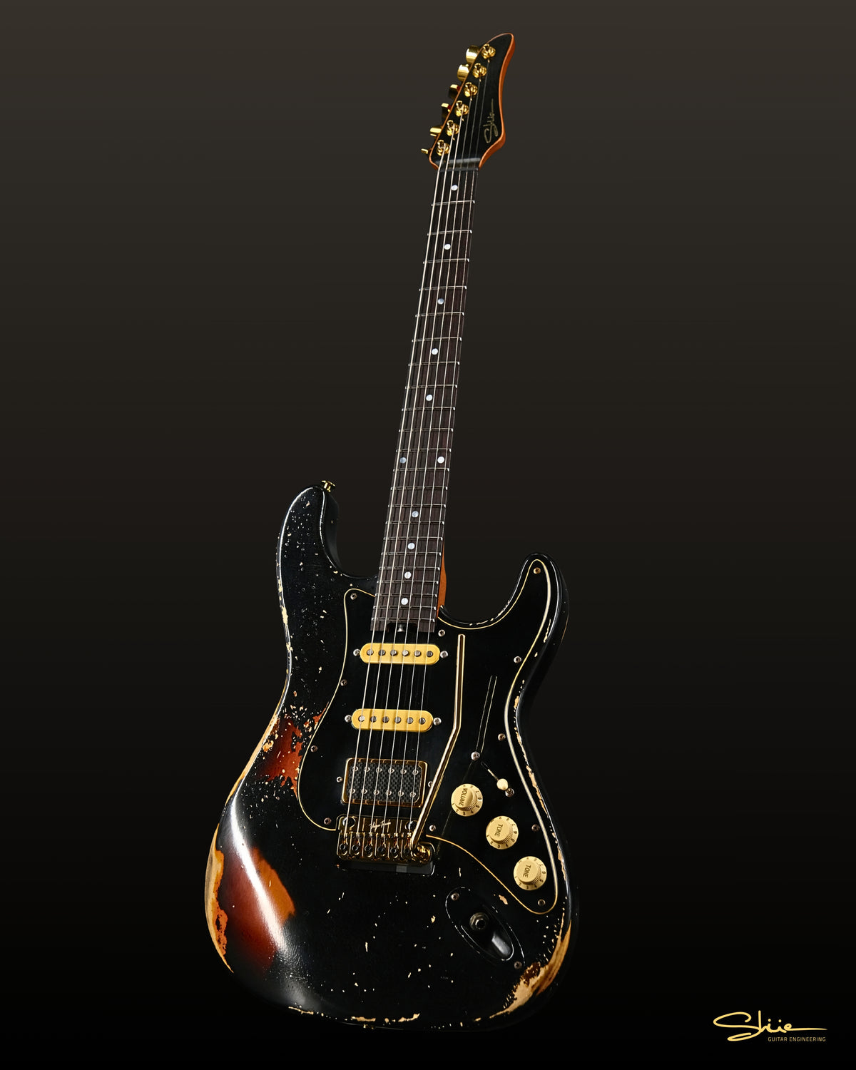 Shue New Classic Custom Time Machine 80 Piano Black/Sunburst – Shüe Guitars